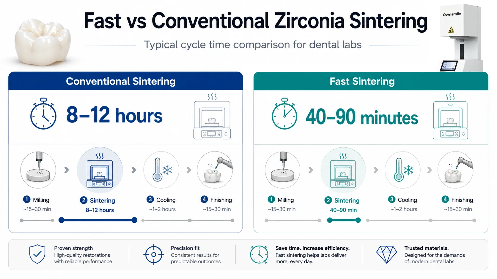 Fast vs conventional zirconia sintering cycle time comparison for dental labs